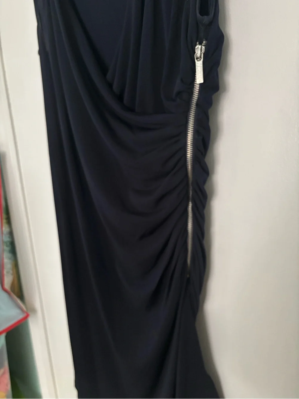 Michael Kors Black Sleeveless Drape Midi Dress with Zip Details size 12P